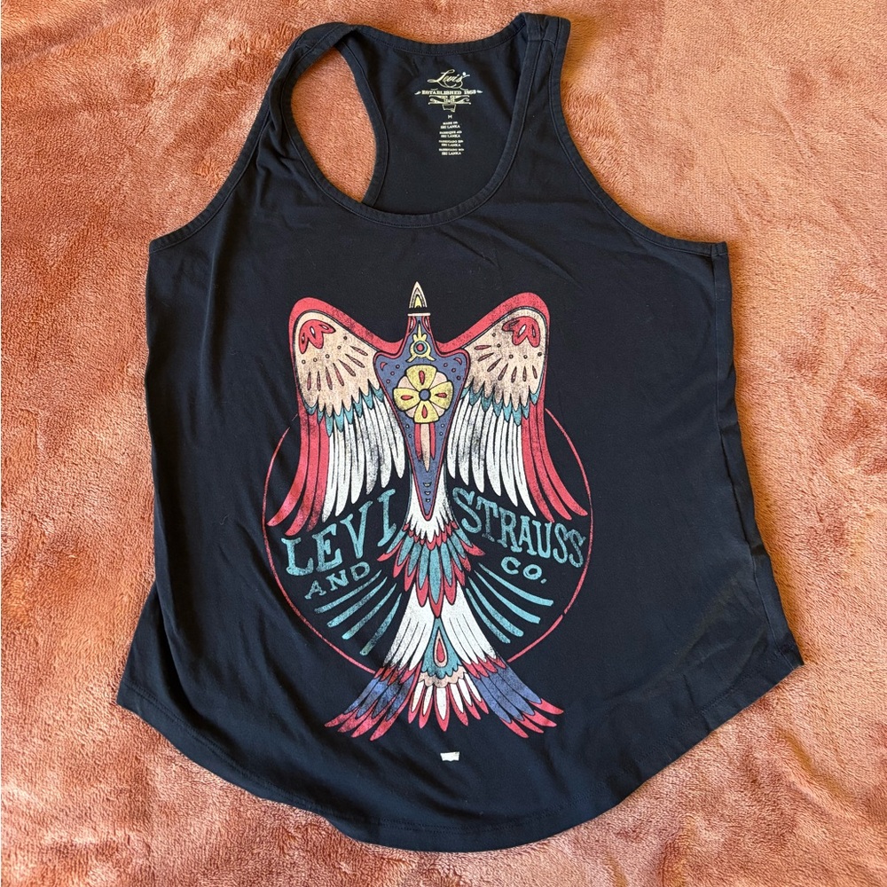 Levi's Women's Black Tank Top with Vibrant Graphic